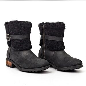 UGG Black Ankle Boots with Brown Heel USA 7